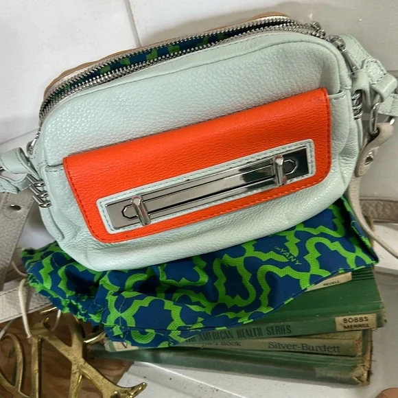 orYANY leather crossbody bag/tan-blue-gray-orange new w/o tags - Picture 3 of 9